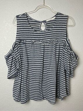 Ellison Navy and White Striped Cold-Shoulder Blouse Size L